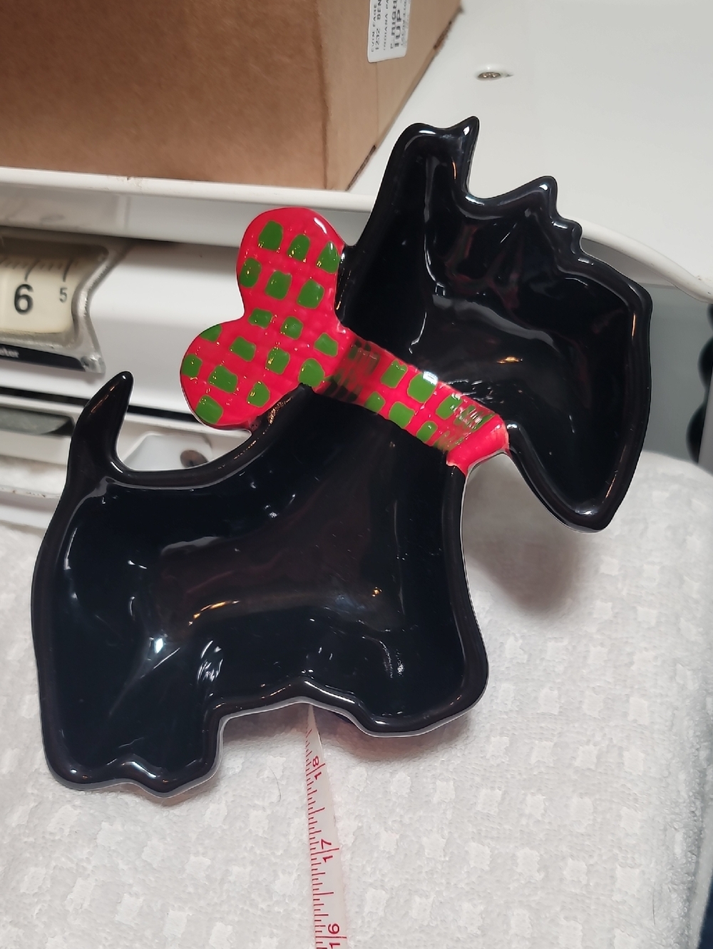 2006 Black Scottie Dog Trinket Dish with Red & Green Bow